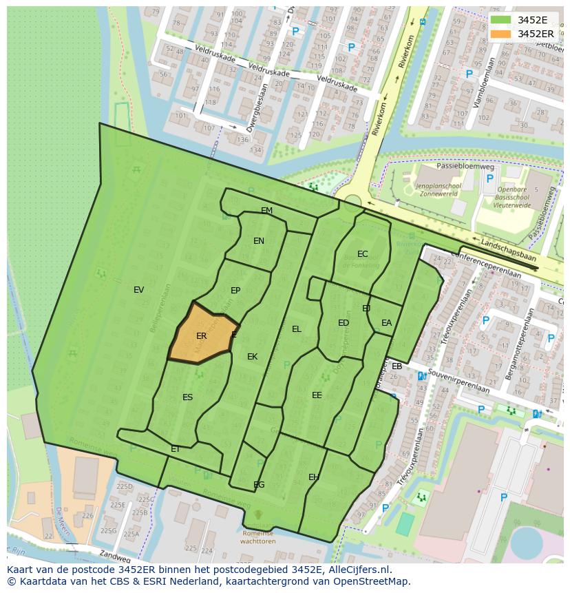 Afbeelding van het postcodegebied 3452 ER op de kaart.