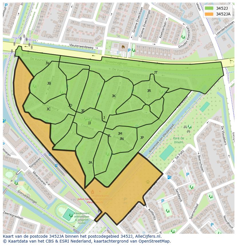 Afbeelding van het postcodegebied 3452 JA op de kaart.