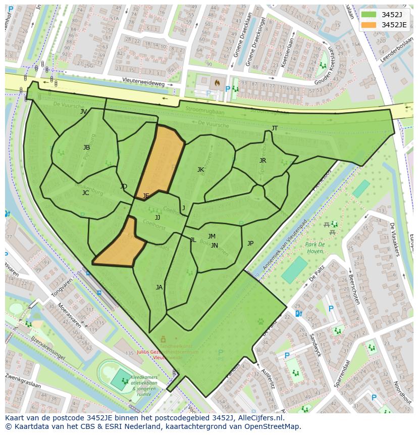 Afbeelding van het postcodegebied 3452 JE op de kaart.