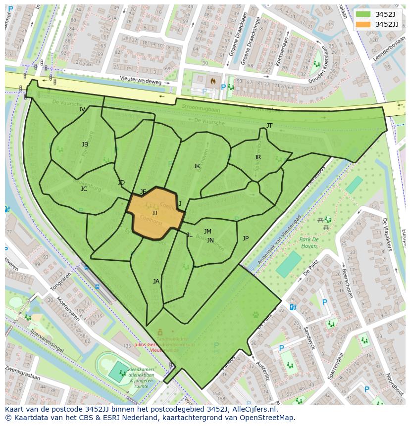Afbeelding van het postcodegebied 3452 JJ op de kaart.