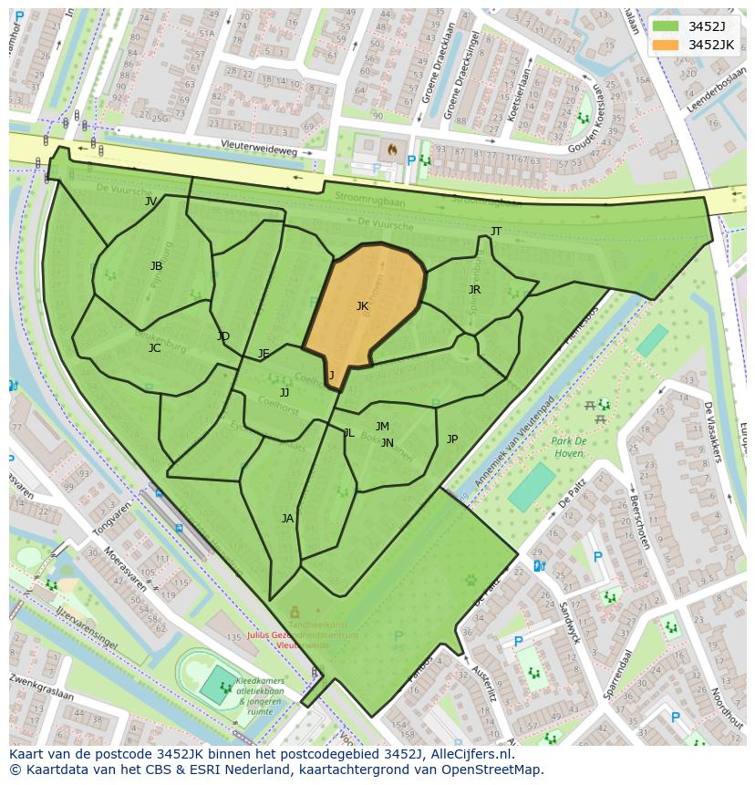 Afbeelding van het postcodegebied 3452 JK op de kaart.