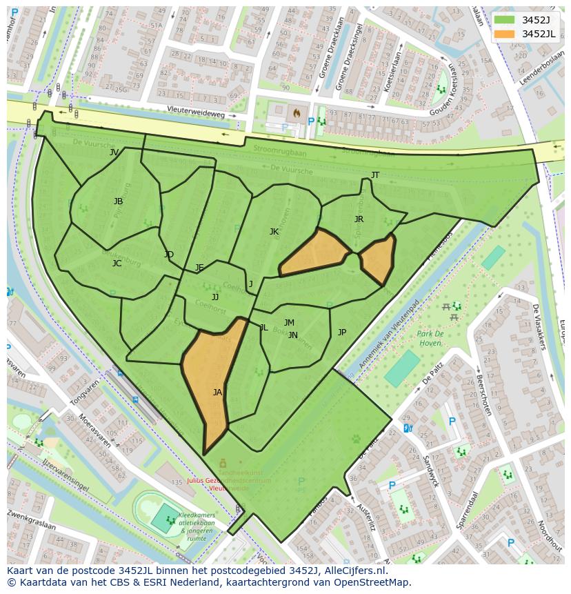 Afbeelding van het postcodegebied 3452 JL op de kaart.
