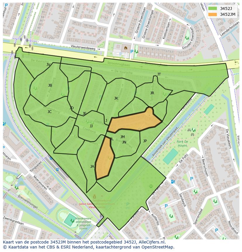 Afbeelding van het postcodegebied 3452 JM op de kaart.