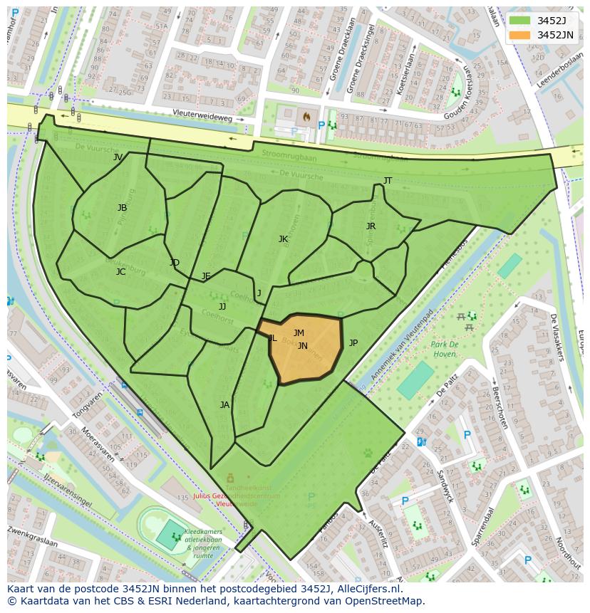 Afbeelding van het postcodegebied 3452 JN op de kaart.