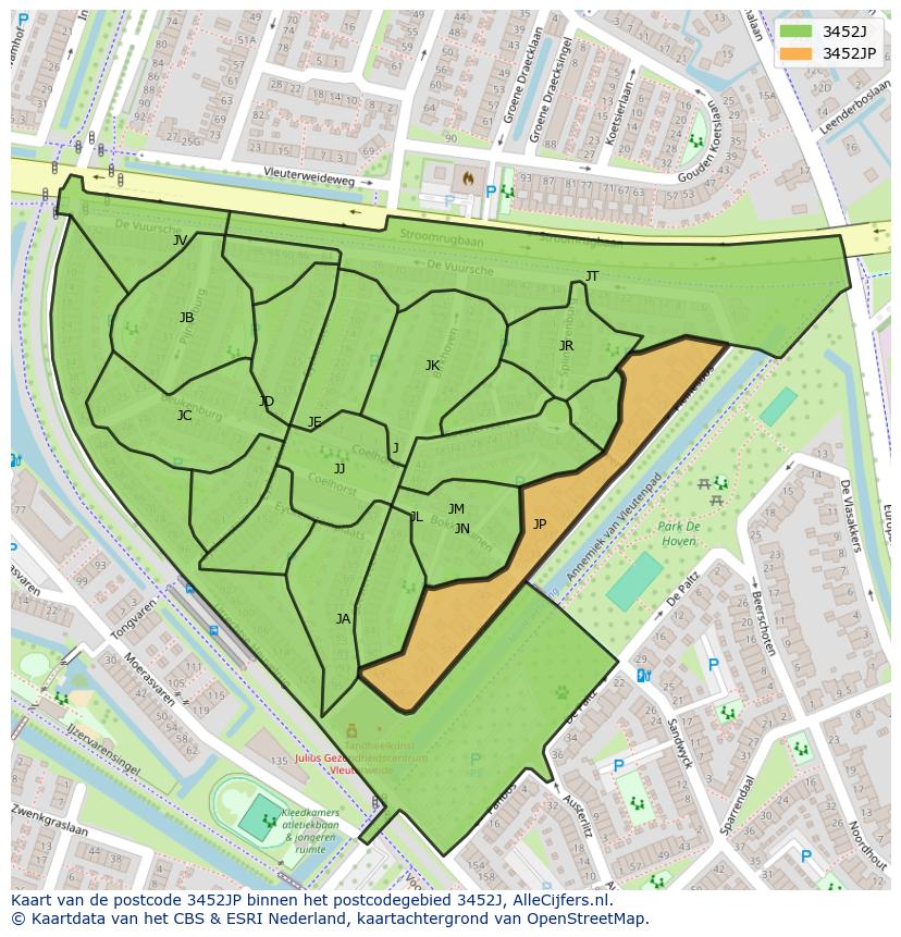 Afbeelding van het postcodegebied 3452 JP op de kaart.