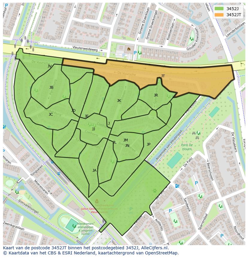 Afbeelding van het postcodegebied 3452 JT op de kaart.