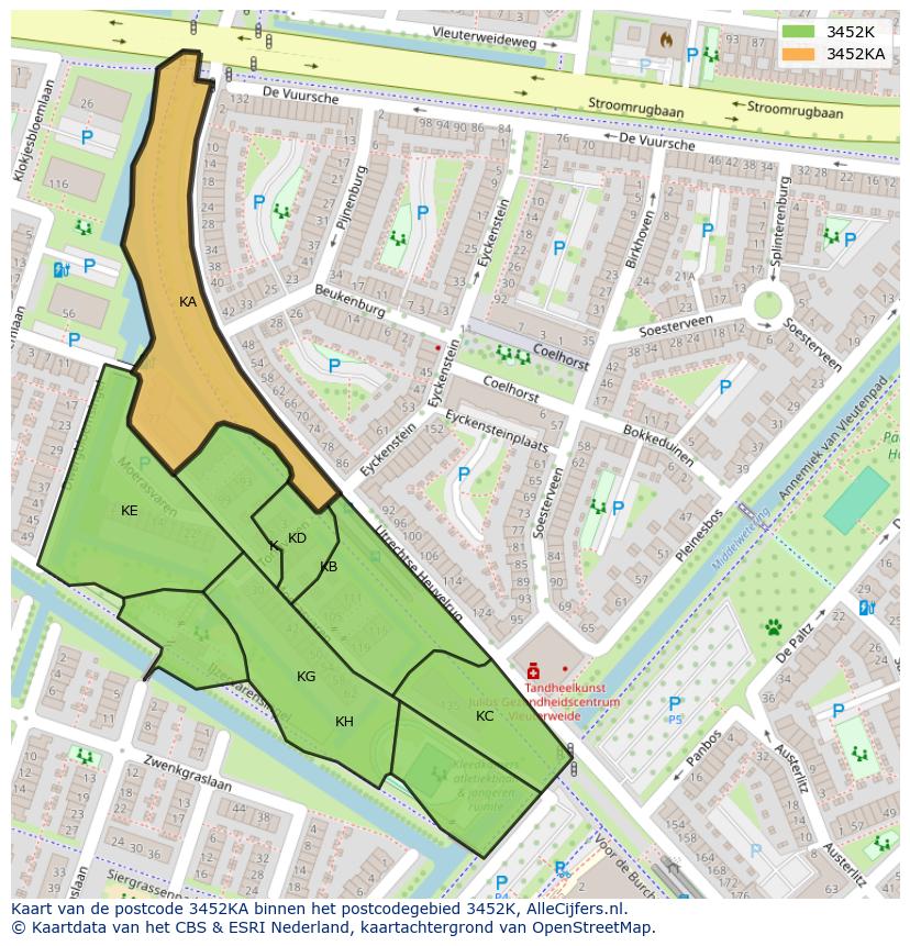 Afbeelding van het postcodegebied 3452 KA op de kaart.