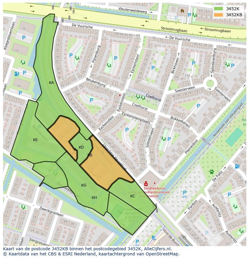 Afbeelding van het postcodegebied 3452 KB op de kaart.