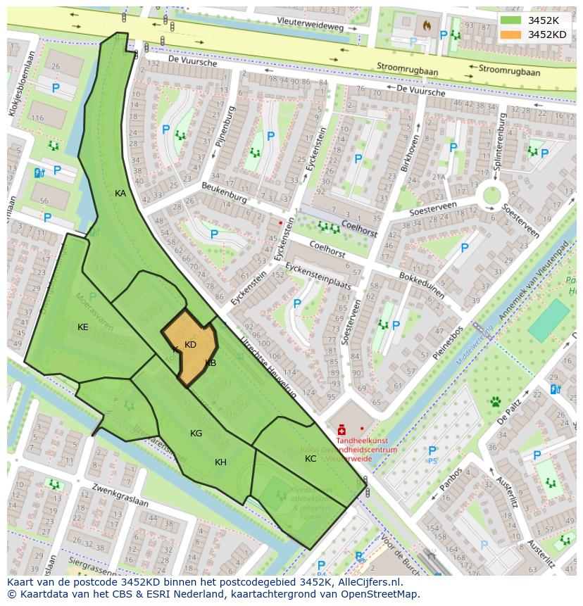 Afbeelding van het postcodegebied 3452 KD op de kaart.