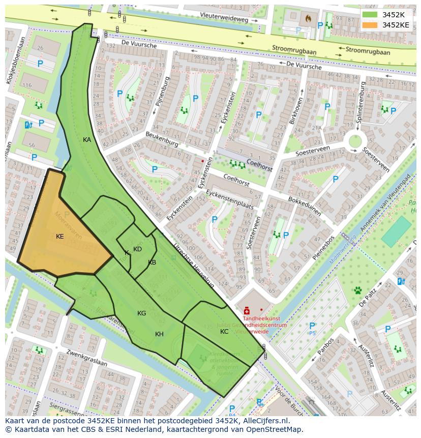 Afbeelding van het postcodegebied 3452 KE op de kaart.