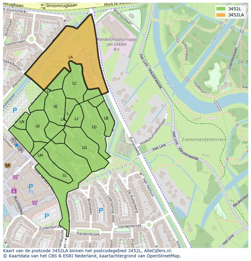 Afbeelding van het postcodegebied 3452 LA op de kaart.
