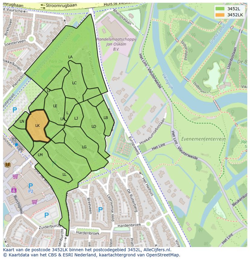 Afbeelding van het postcodegebied 3452 LK op de kaart.