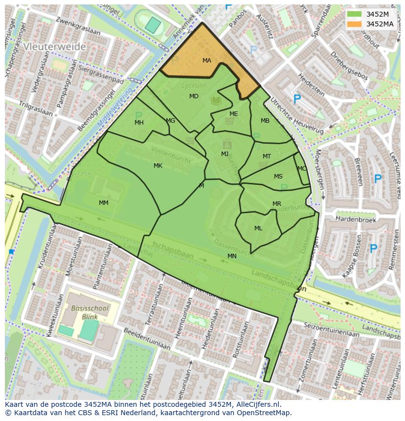 Afbeelding van het postcodegebied 3452 MA op de kaart.
