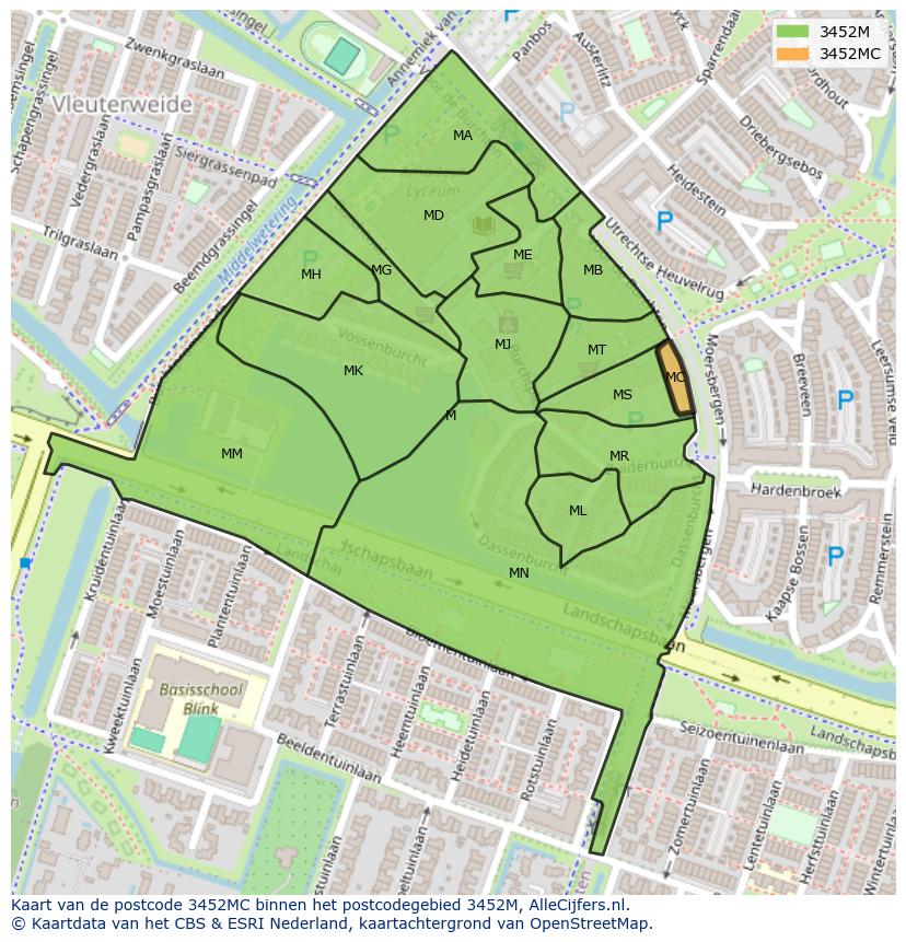 Afbeelding van het postcodegebied 3452 MC op de kaart.