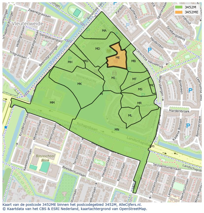 Afbeelding van het postcodegebied 3452 ME op de kaart.