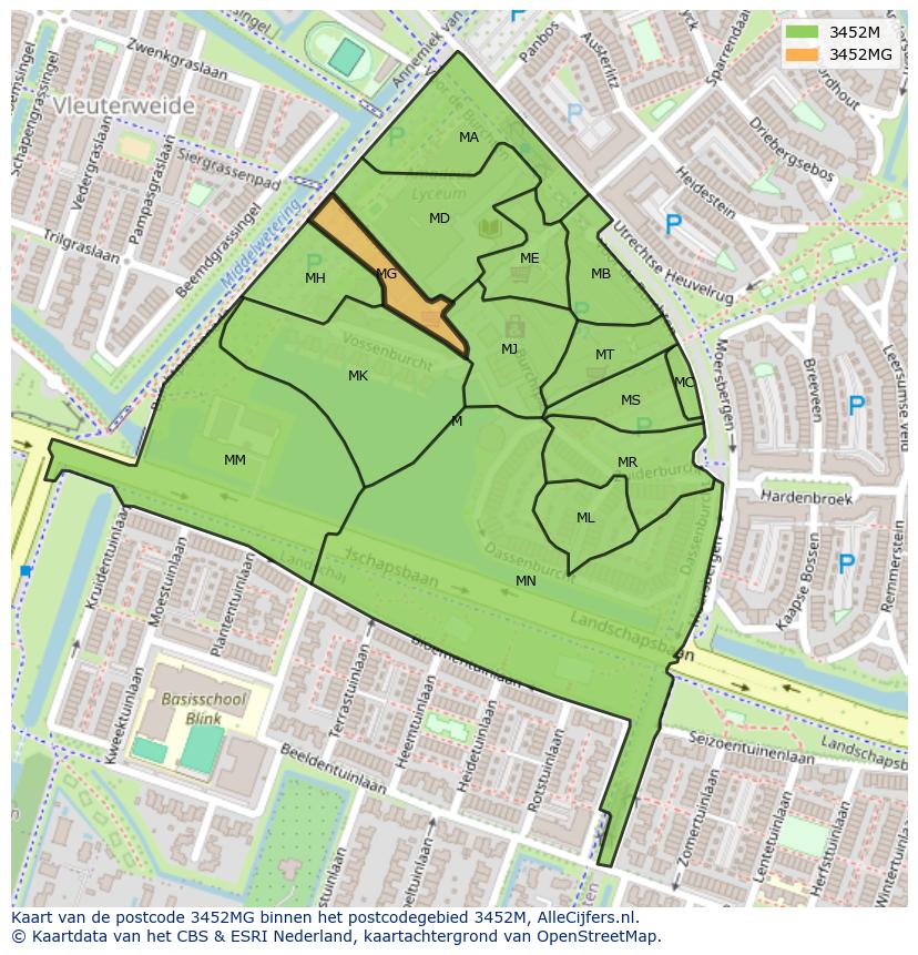 Afbeelding van het postcodegebied 3452 MG op de kaart.