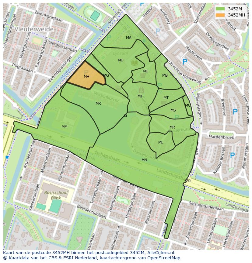 Afbeelding van het postcodegebied 3452 MH op de kaart.