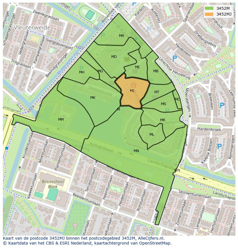 Afbeelding van het postcodegebied 3452 MJ op de kaart.