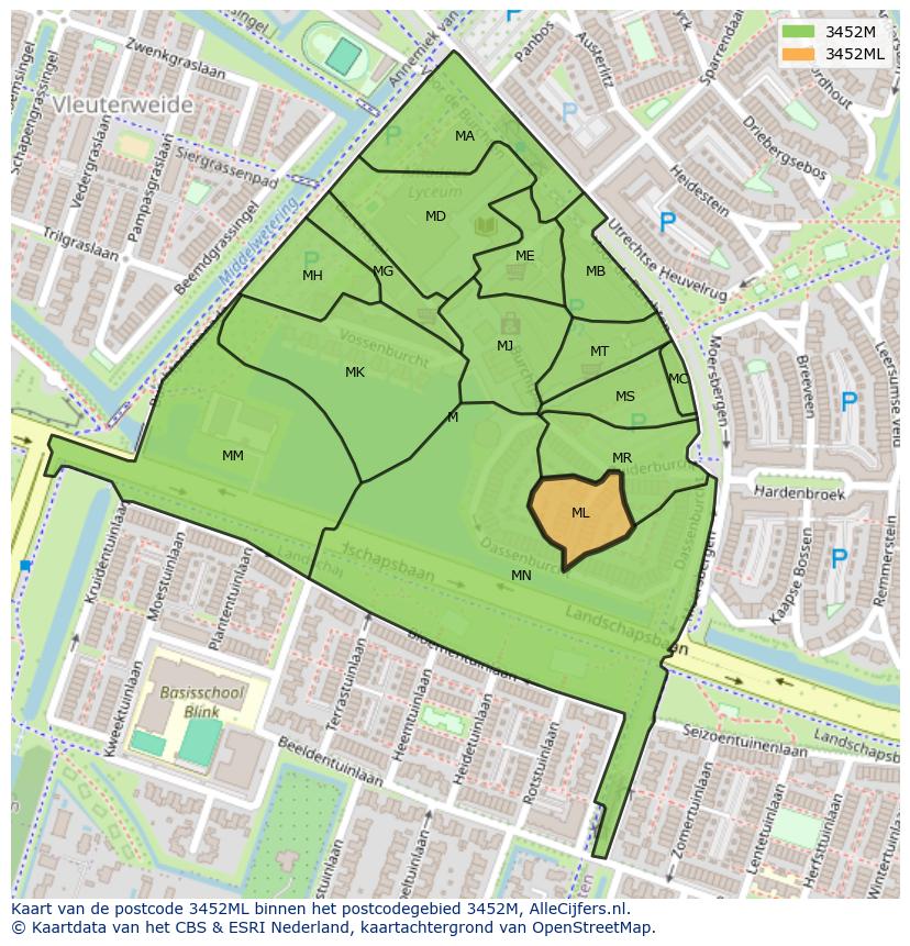 Afbeelding van het postcodegebied 3452 ML op de kaart.