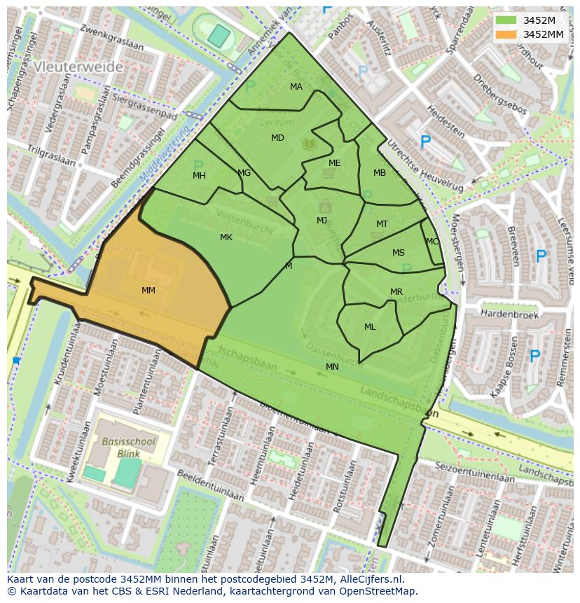 Afbeelding van het postcodegebied 3452 MM op de kaart.