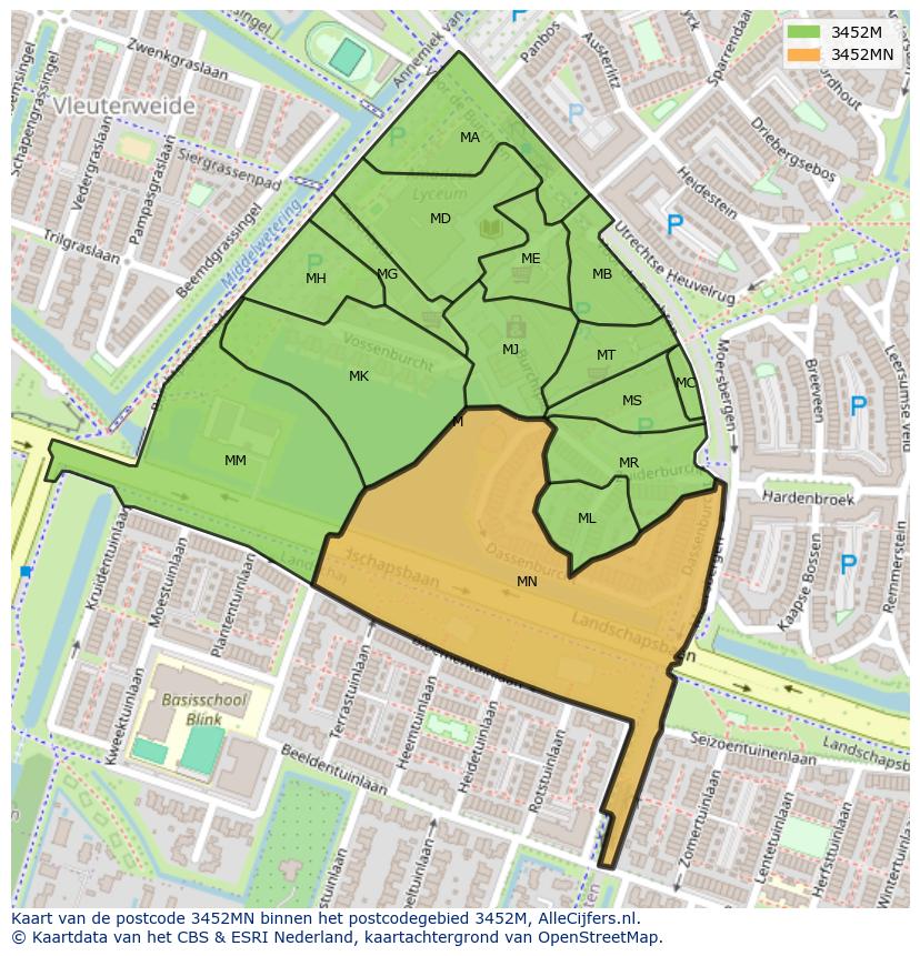 Afbeelding van het postcodegebied 3452 MN op de kaart.