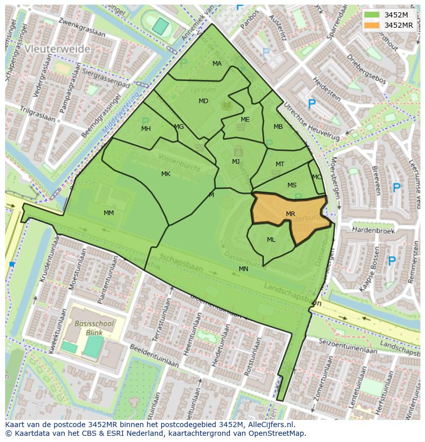 Afbeelding van het postcodegebied 3452 MR op de kaart.