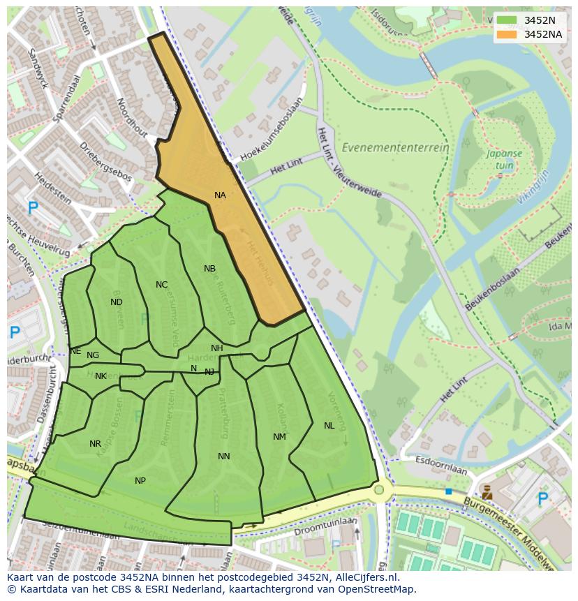 Afbeelding van het postcodegebied 3452 NA op de kaart.