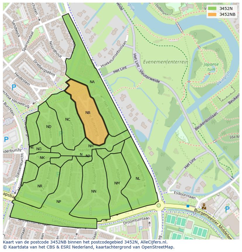 Afbeelding van het postcodegebied 3452 NB op de kaart.