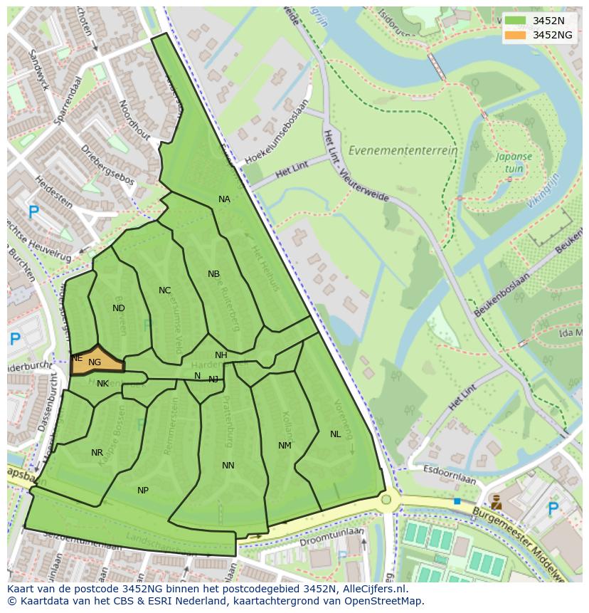 Afbeelding van het postcodegebied 3452 NG op de kaart.