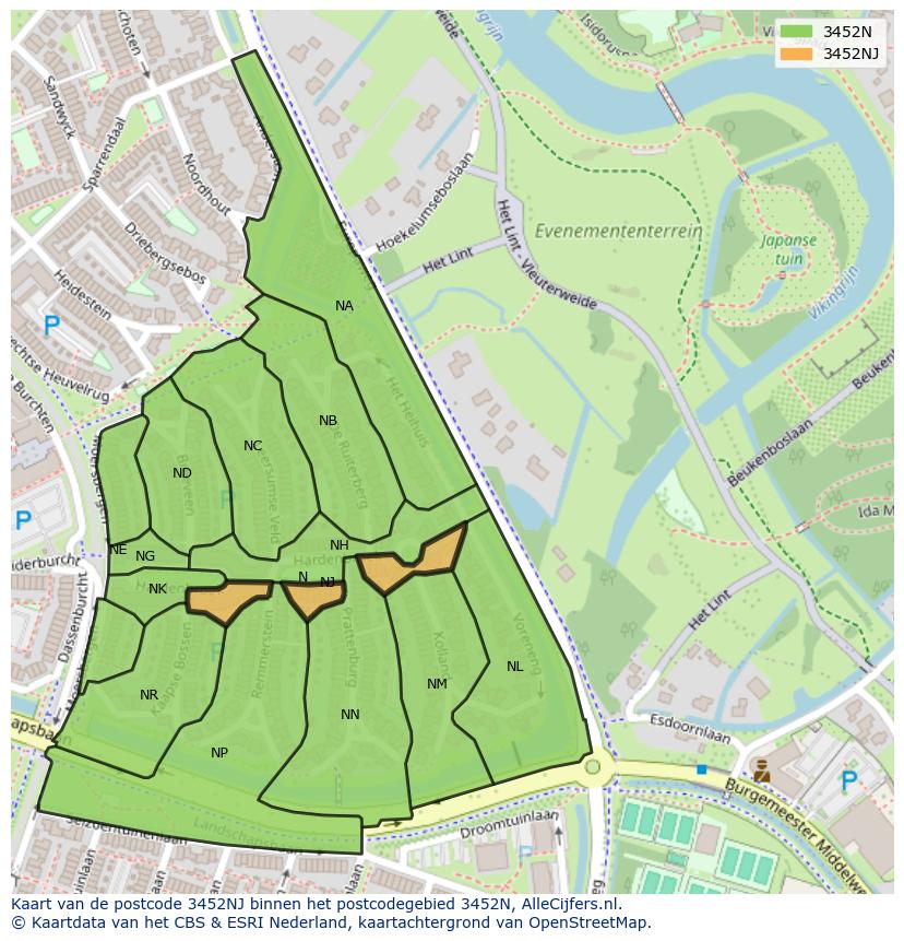 Afbeelding van het postcodegebied 3452 NJ op de kaart.