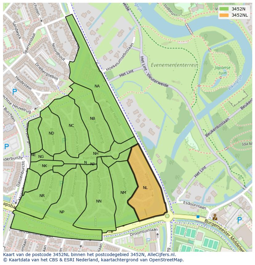 Afbeelding van het postcodegebied 3452 NL op de kaart.