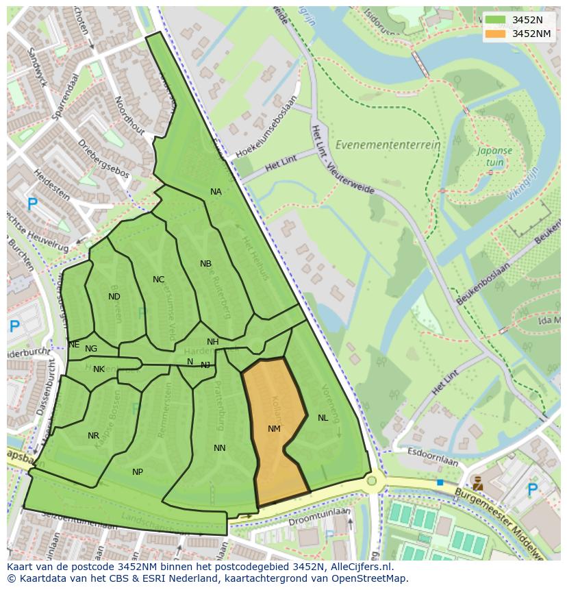 Afbeelding van het postcodegebied 3452 NM op de kaart.
