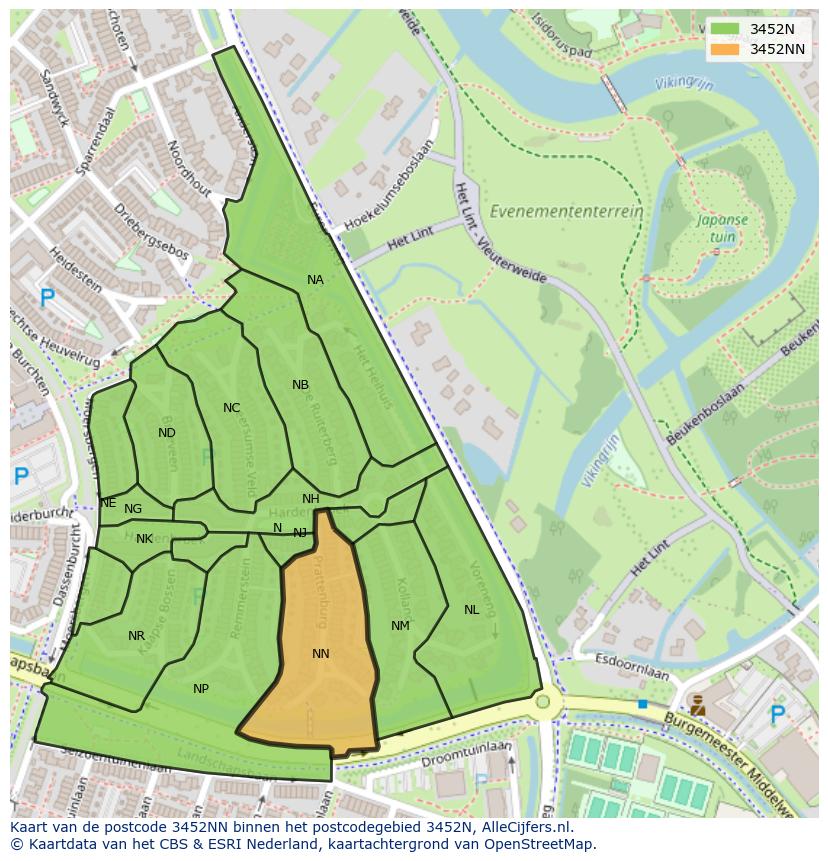 Afbeelding van het postcodegebied 3452 NN op de kaart.