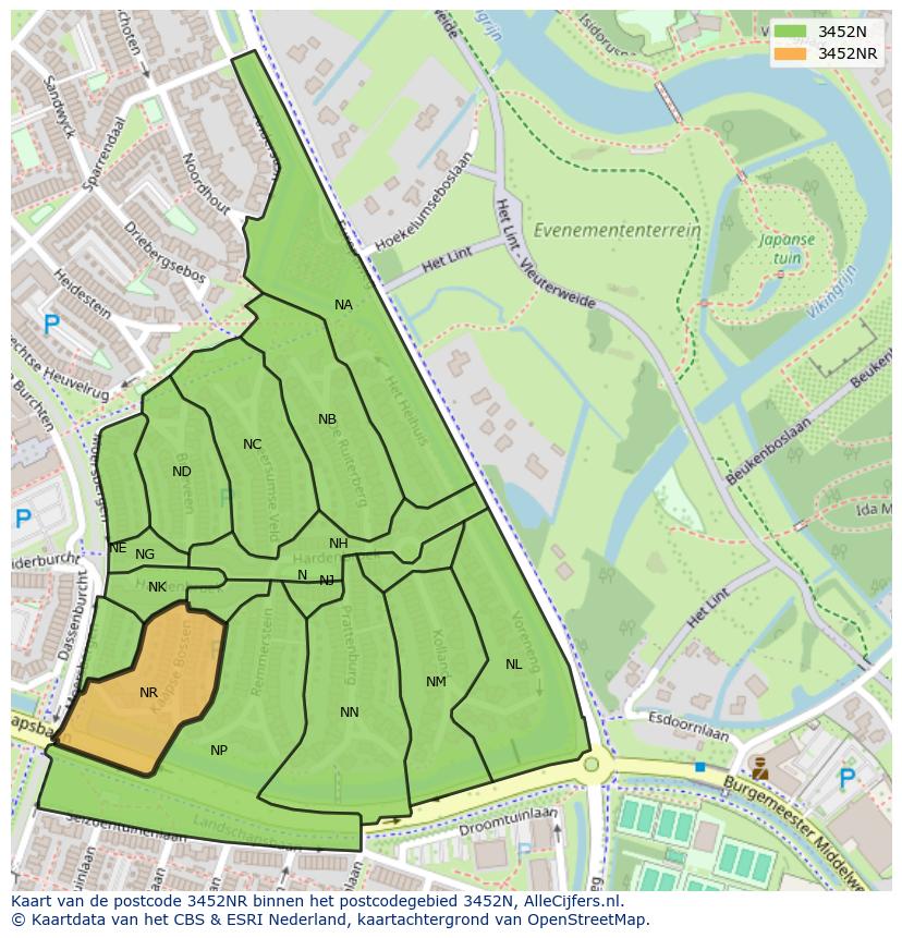 Afbeelding van het postcodegebied 3452 NR op de kaart.