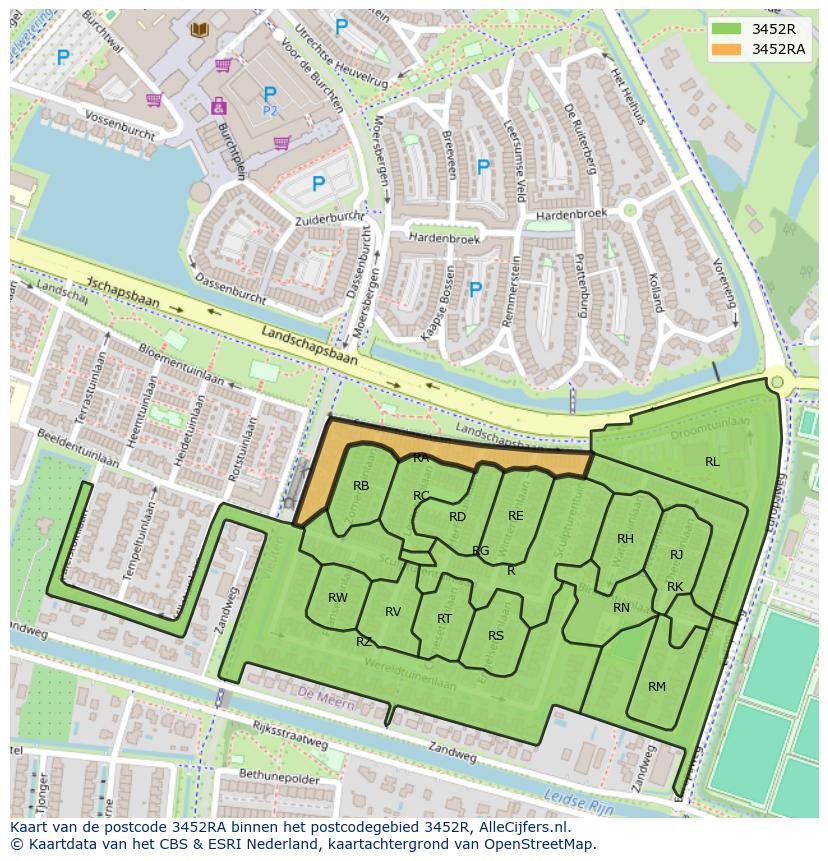Afbeelding van het postcodegebied 3452 RA op de kaart.