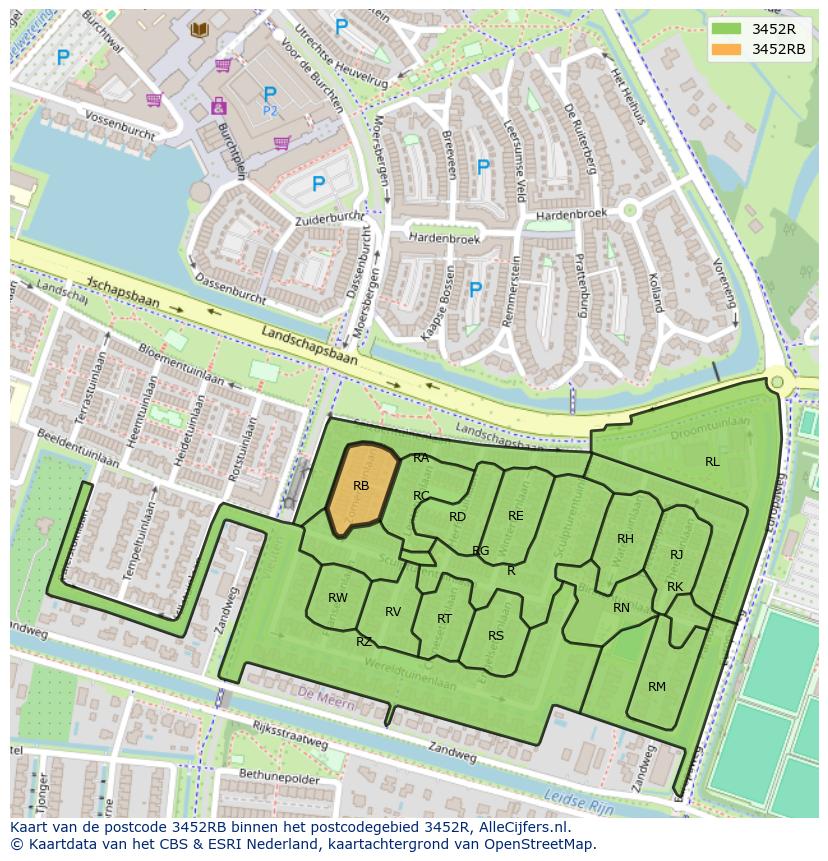 Afbeelding van het postcodegebied 3452 RB op de kaart.