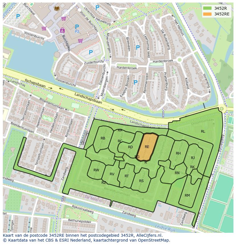 Afbeelding van het postcodegebied 3452 RE op de kaart.