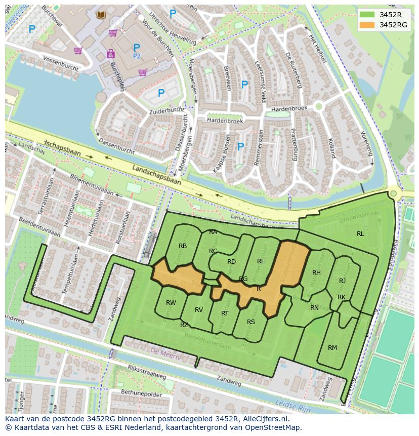 Afbeelding van het postcodegebied 3452 RG op de kaart.