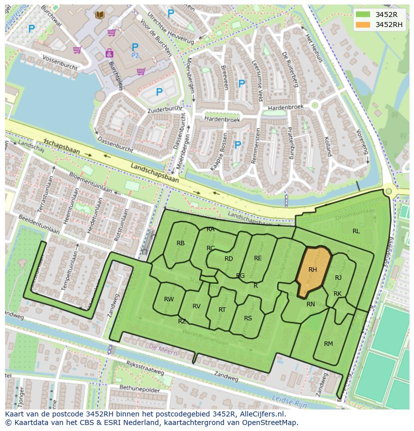 Afbeelding van het postcodegebied 3452 RH op de kaart.