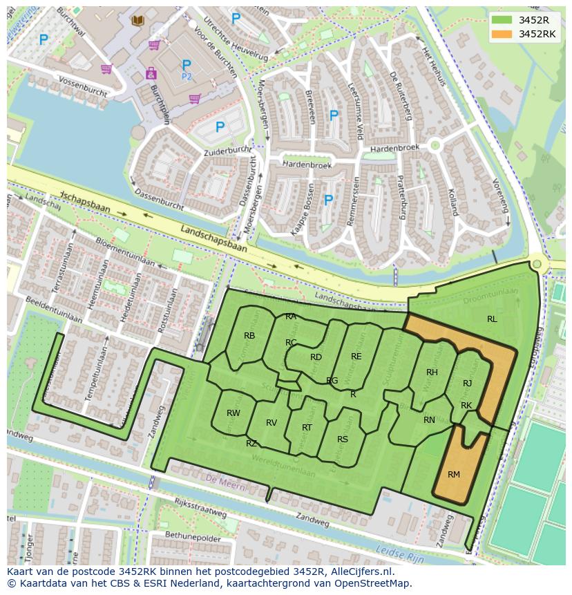 Afbeelding van het postcodegebied 3452 RK op de kaart.