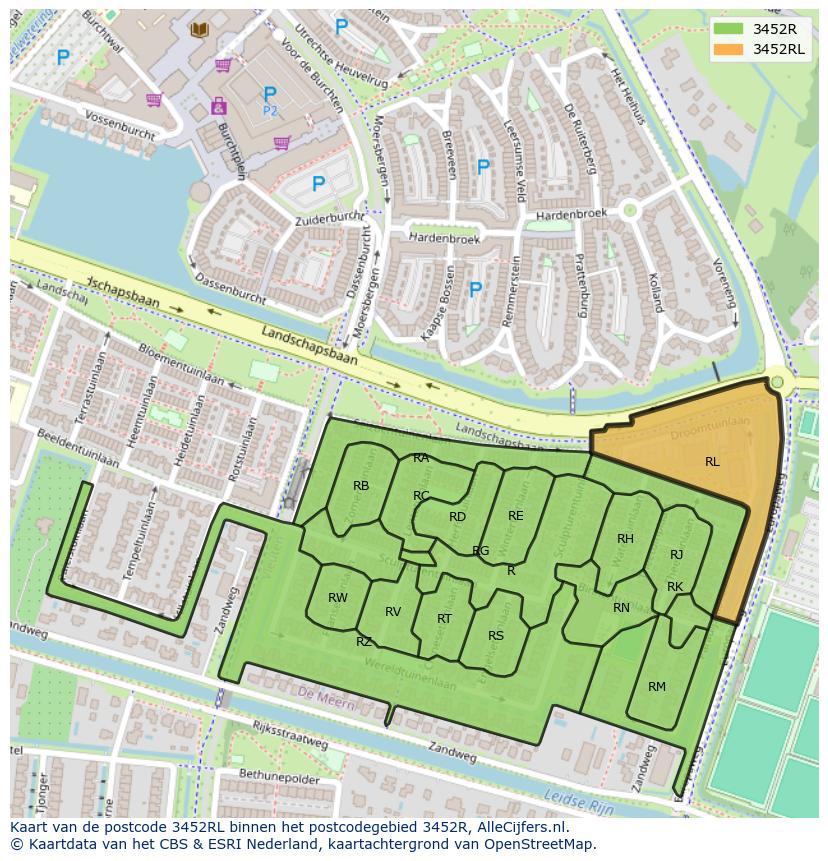 Afbeelding van het postcodegebied 3452 RL op de kaart.
