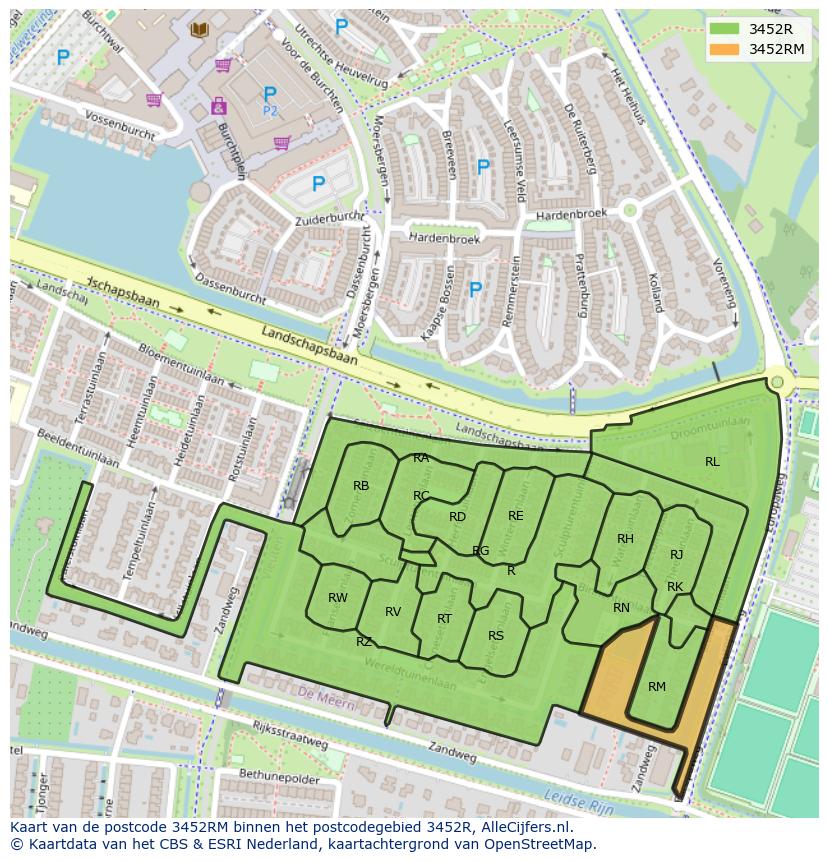 Afbeelding van het postcodegebied 3452 RM op de kaart.