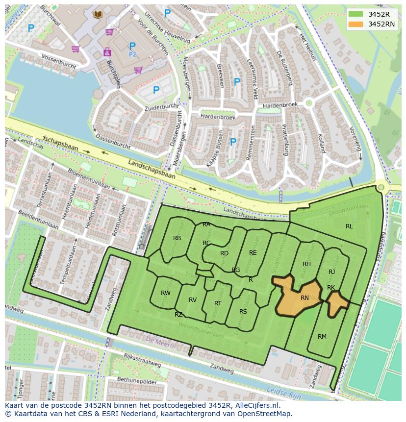 Afbeelding van het postcodegebied 3452 RN op de kaart.