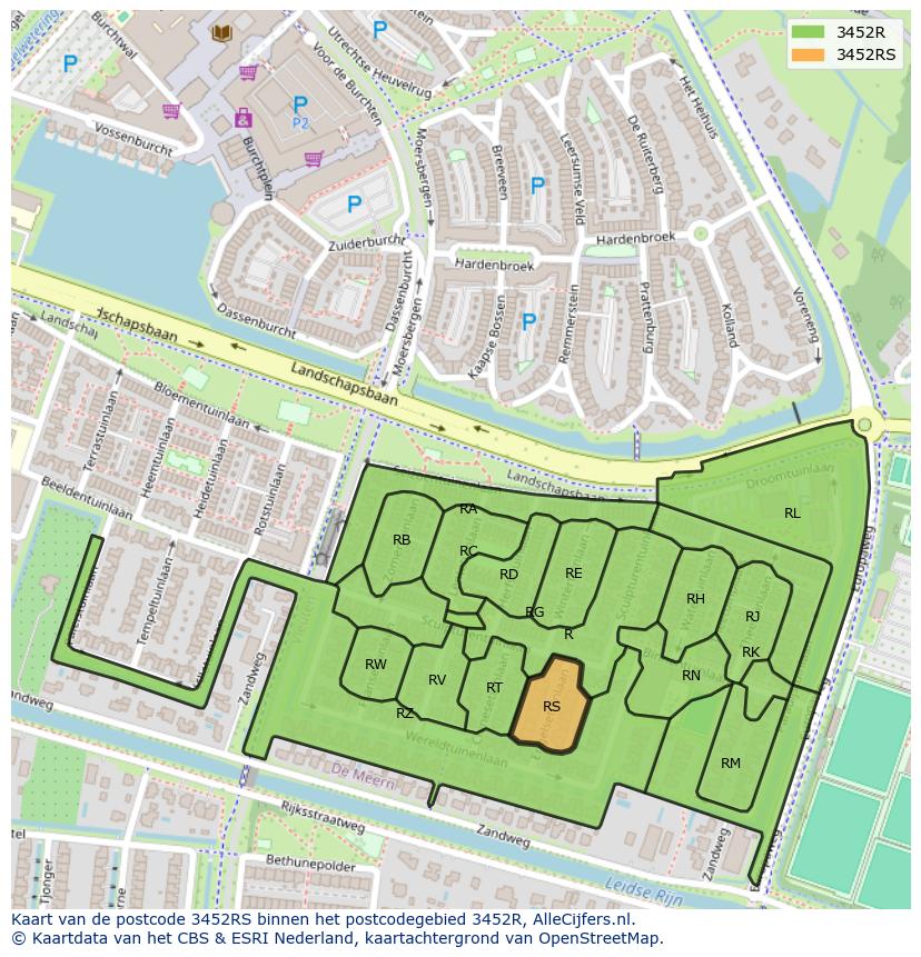 Afbeelding van het postcodegebied 3452 RS op de kaart.