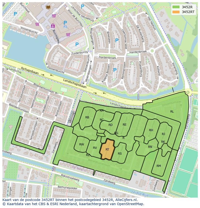 Afbeelding van het postcodegebied 3452 RT op de kaart.