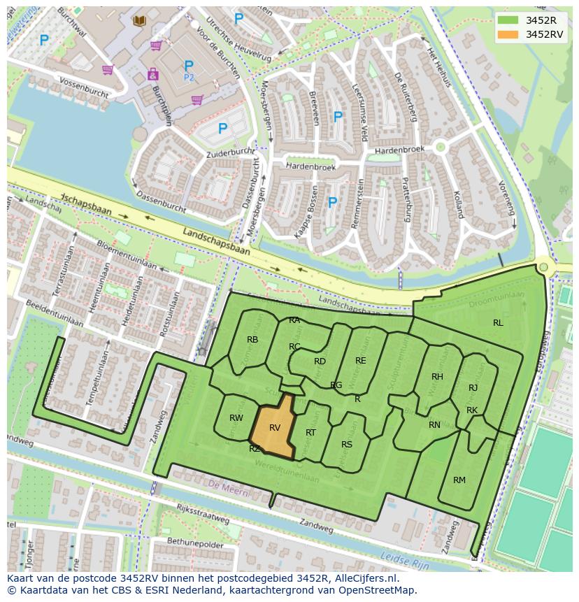 Afbeelding van het postcodegebied 3452 RV op de kaart.