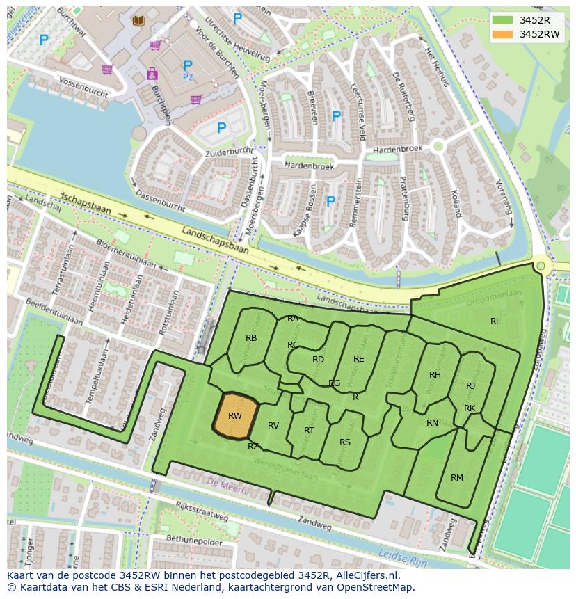 Afbeelding van het postcodegebied 3452 RW op de kaart.