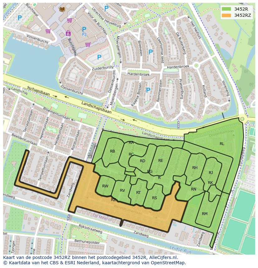 Afbeelding van het postcodegebied 3452 RZ op de kaart.