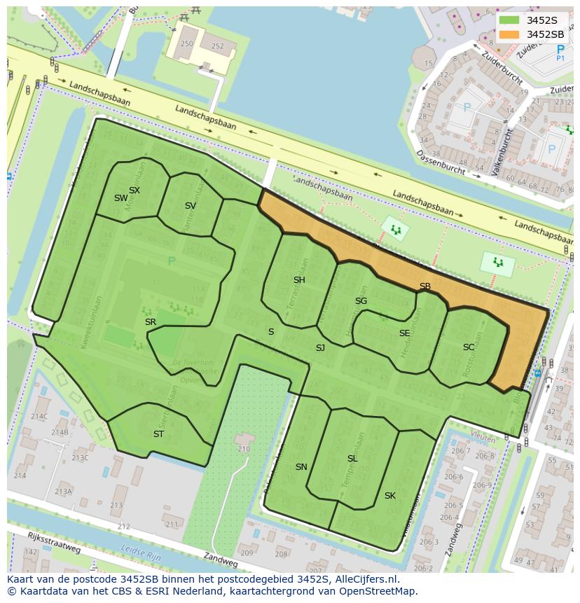 Afbeelding van het postcodegebied 3452 SB op de kaart.