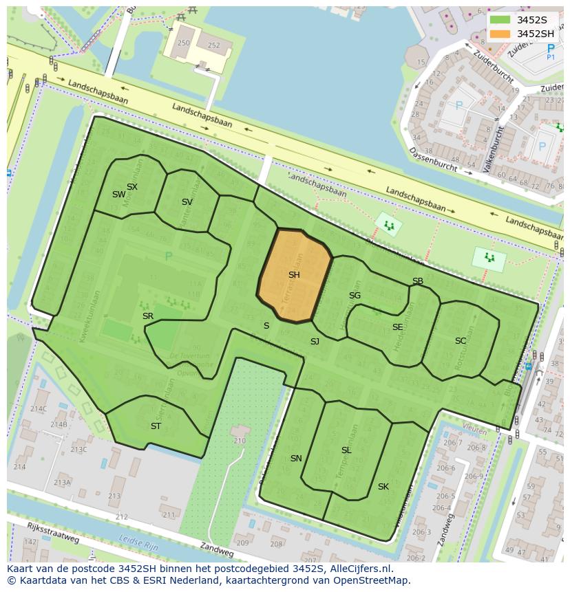 Afbeelding van het postcodegebied 3452 SH op de kaart.